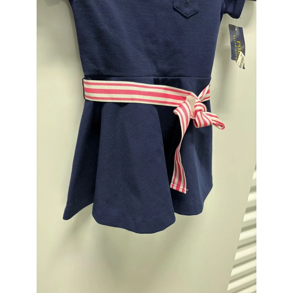 Polo Ralph Lauren Dress Toddler Girls 2T Navy Blue New Striped Sash Pocket Pony
